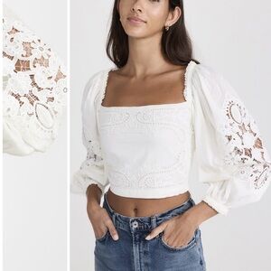 FARM Rio Women Off White Lace Blouse Size XS Rufle Spring Casual Fresh F26